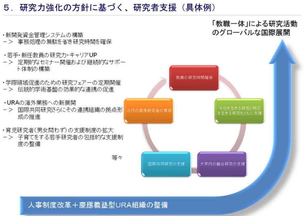 研究力強化の方針に基づく、研究者支援（具体例）
