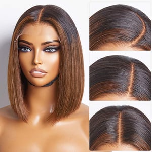 Prime Perücken Ombre Braun Highlight Gerade 5x5 Verschluss Bob Perücken