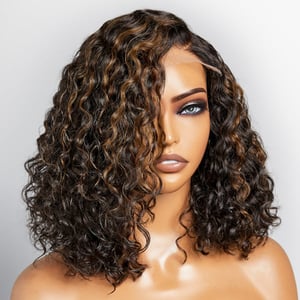 Lässige Blond Highlights Lockig HD Lace Echthaar Perücke | Berlin Perücken