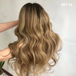 Blond Highlight Leimlose Echthaar Perücke 20 Zoll