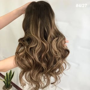 Braun Ombre Blond Lang Gewellte Echthaar Perücken 13x6 Lace Front