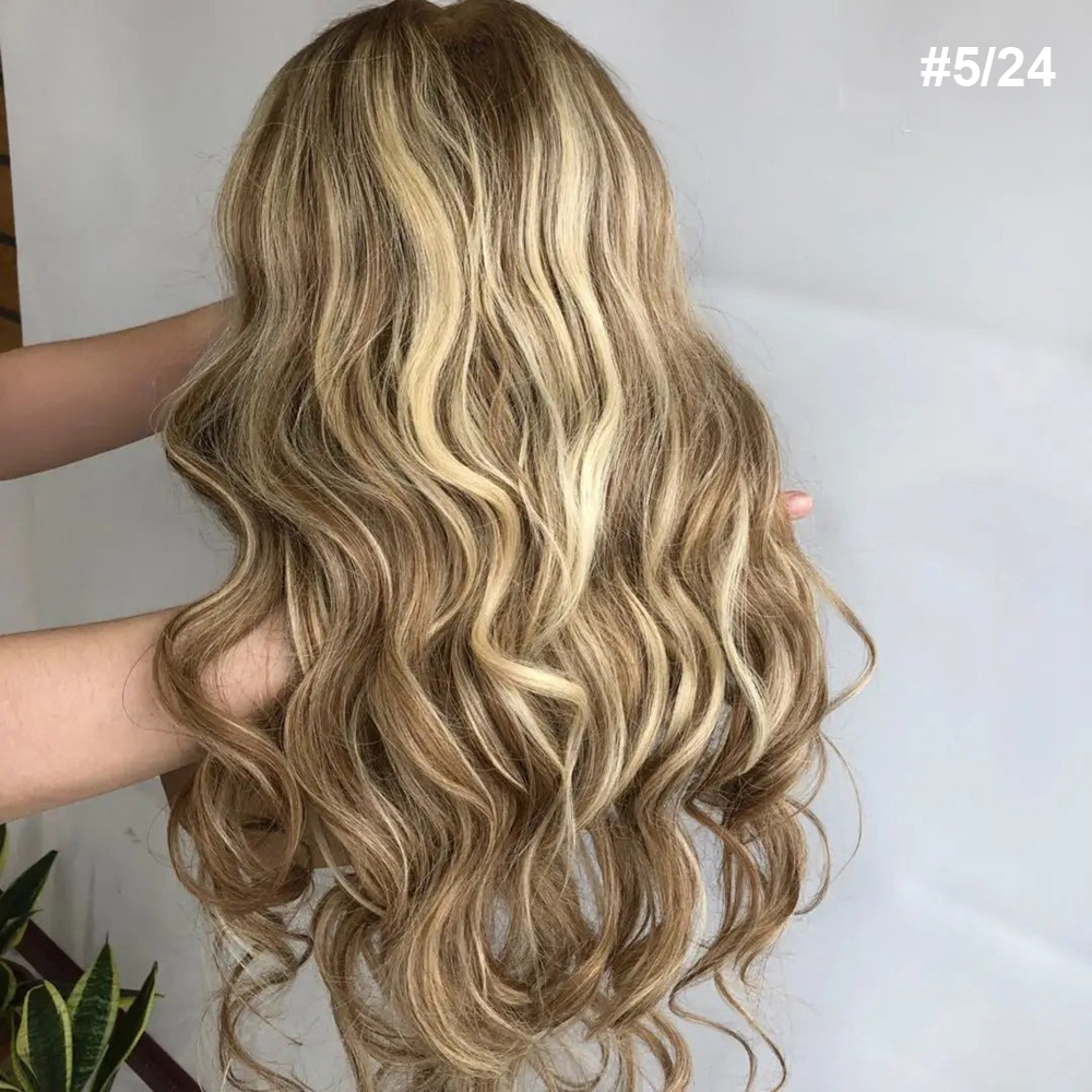 braun-ombre-blond-lang-gewellte-echthaar-peruecken-13×6-lace-front Blond Ombre Lockige Echthaar Perücken 13x6 Lace Front 20"
