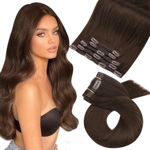 Echthaar Clip-In Extensions Dunkelbraun #4, 100g Haarverlängerung
