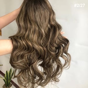 Ombre Lace Front Perücke Braun Highlight Welliges Echthaar