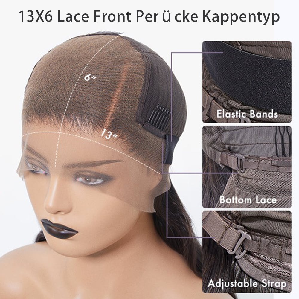 13×6-lace-peruecken-cap Leimlose 13x6 HD Lace Front Perücke, Loose Body Wave, Vorgezupft