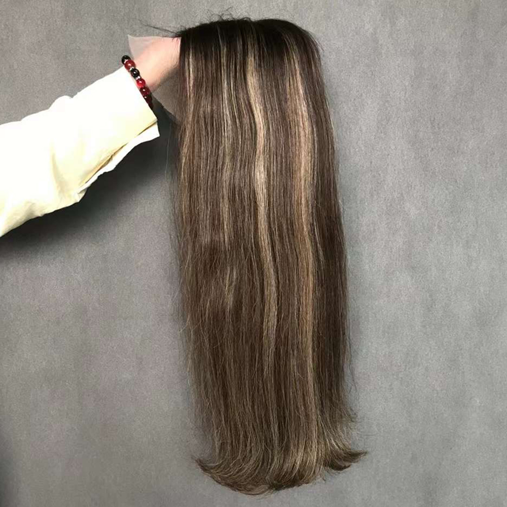 braune-highlight-peruecke-leimlose-lace-front-echthaar-peruecke-2 Braune Highlight Perücke Leimlose Lace Front Echthaar Perücke