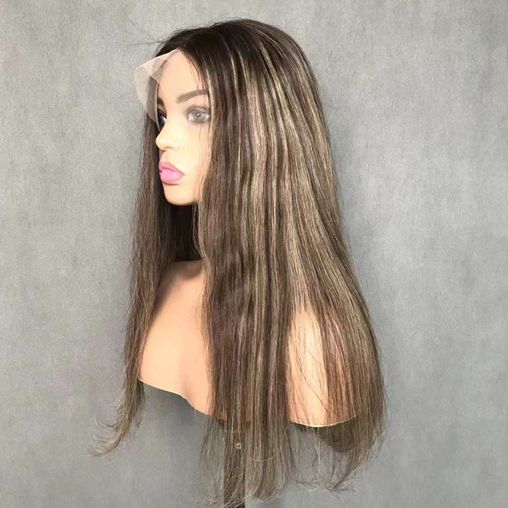 braune-highlight-peruecke-leimlose-lace-front-echthaar-peruecke-3 Braune Highlight Perücke Leimlose Lace Front Echthaar Perücke
