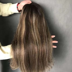 Braune Highlight Perücke Leimlose Lace Front Echthaar Perücke