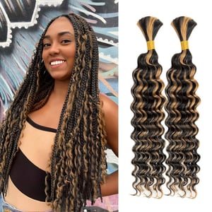 Prime Perücken Highlight Braun Bulk Braids Deep Wave #1B/27 Echthaar Berlin