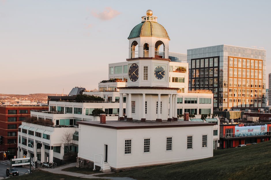 Scenic daylight view of the iconic Town Clock in Halifax, Nova Scotia.