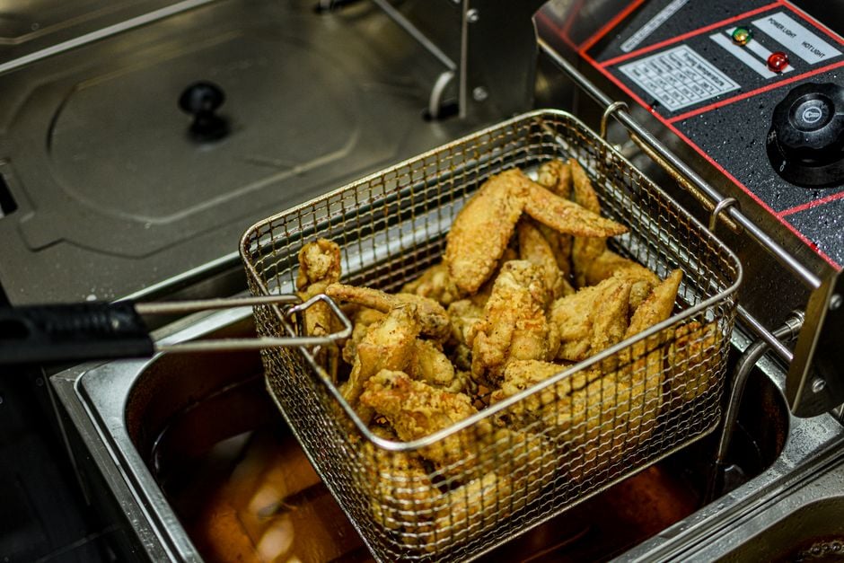 falafel production food truck fryer closeup
