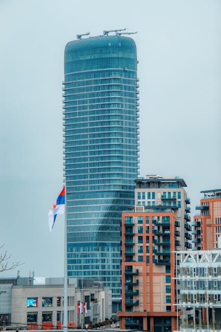 Stunning view of a modern skyscraper in Belgrade, Serbia showcasing contemporary architecture.