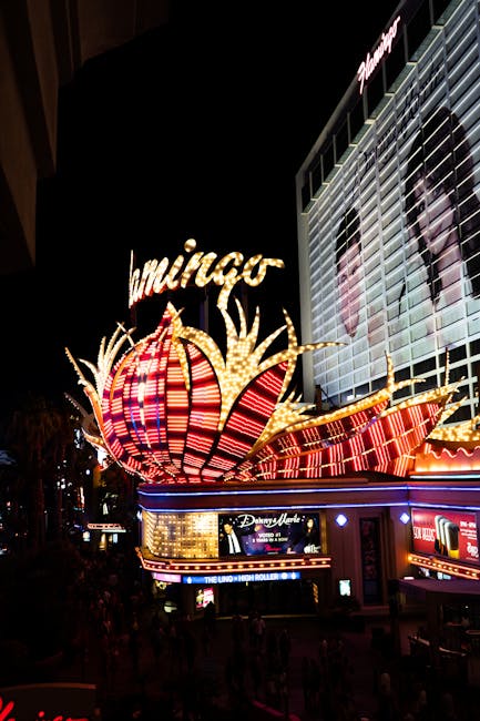 Las Vegas Strip neon nightlife crowd rooftop party