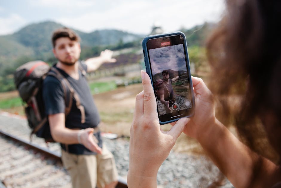 traveler verifying phone social media travel authenticity