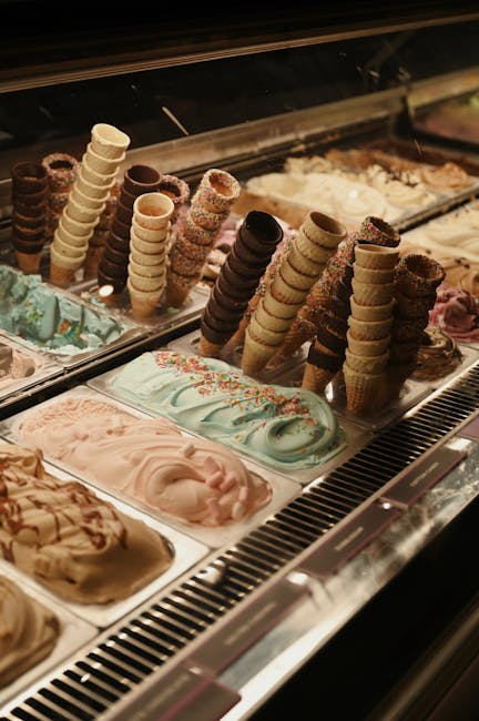 artisan vegan ice cream scoops colorful tubs shop interior plant-based cones