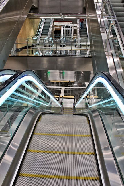 Dynamic view of an escalator in Thessaloniki Metro, showcasing modern architecture.