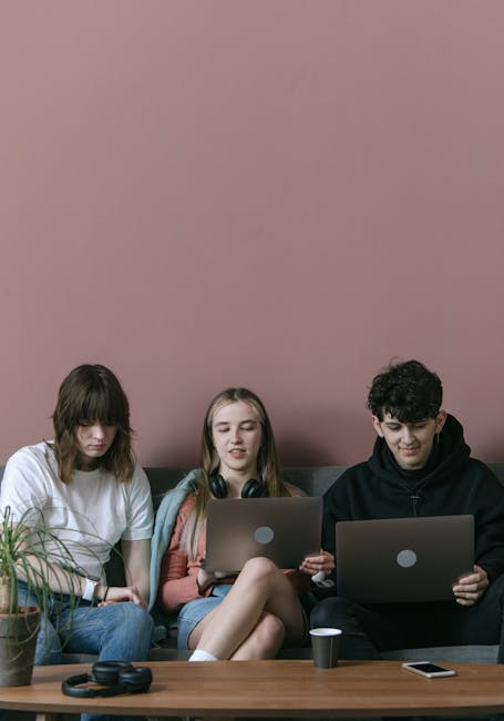 community moderators working on laptops in modern office
