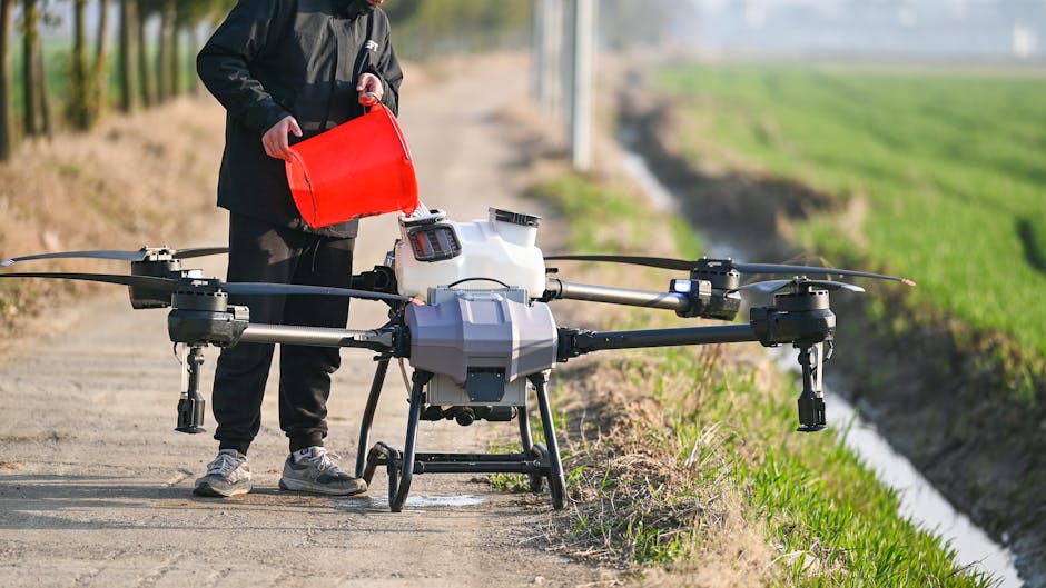 agricultural drone spraying cotton field close up