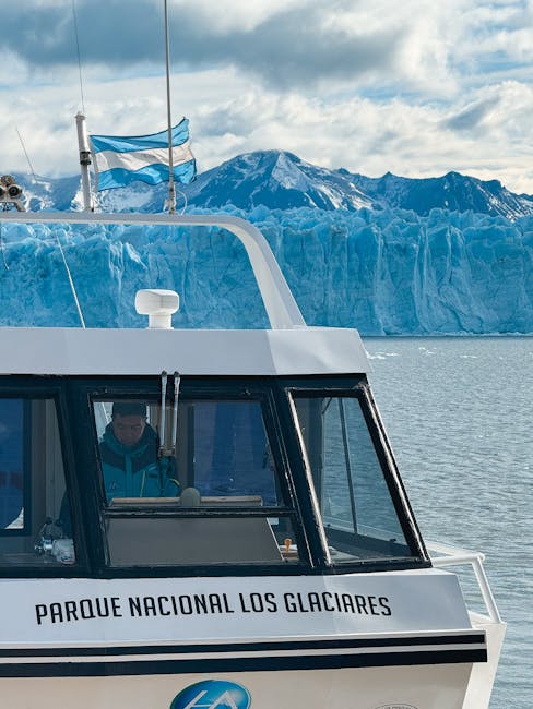 Boat cruise in front of the majestic Perito Moreno Glacier, Santa Cruz, Argentina.