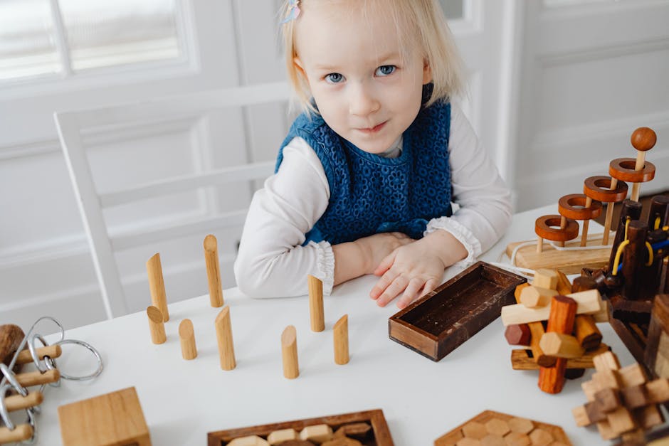 children playing with wooden blocks at home preschool activity colorful