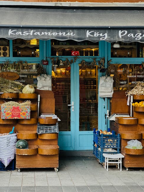 Traditional Istanbul market storefront showcasing local produce and goods, vibrant with culture.