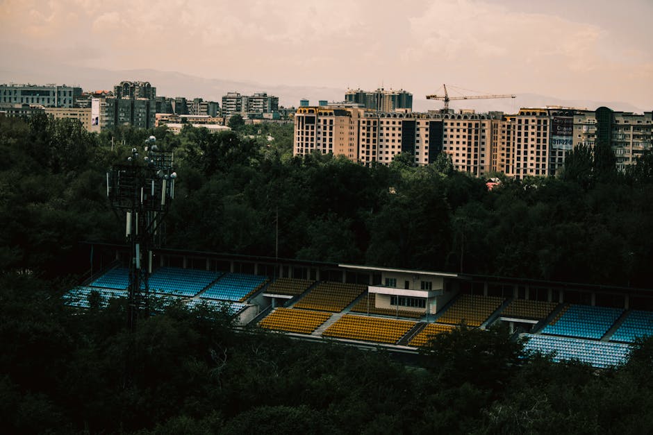 modern stadium construction aerial crane