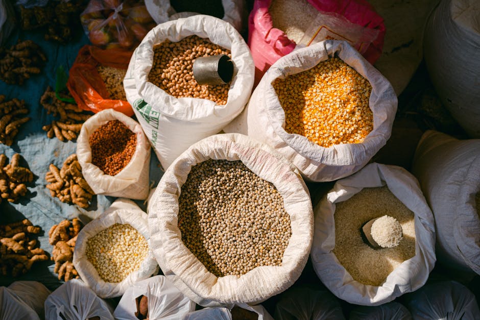 chickpeas sacks farmers market harvest
