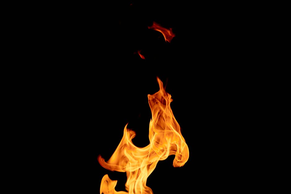 Captivating image of fire flames set against a solid black backdrop, emphasizing heat and movement.