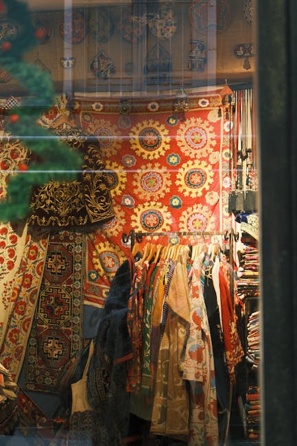 Vibrant textiles and traditional garments on display in a shop at Istanbul's Grand Bazaar.