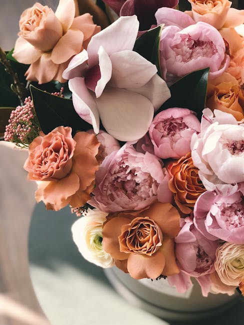 assorted bouquet close-up roses tulips peonies symbolic meanings