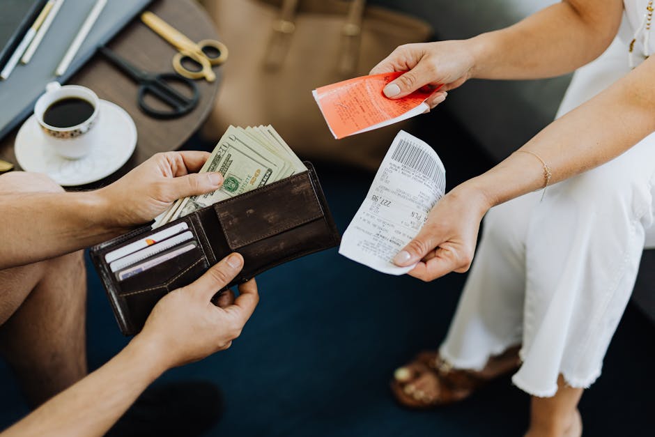 BNPL smartphone checkout wallet stack of receipts payments