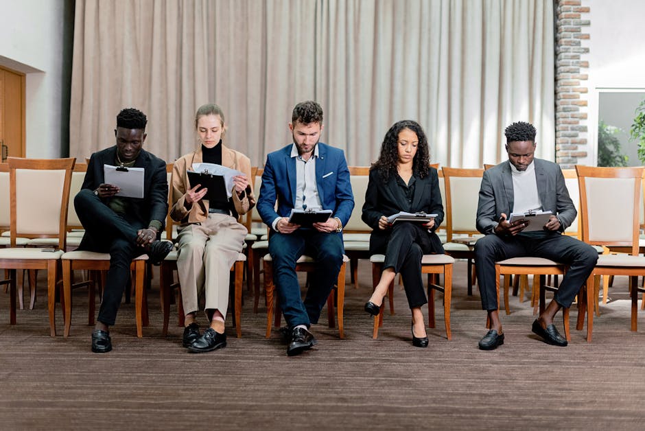 diverse professionals office interview video assessment