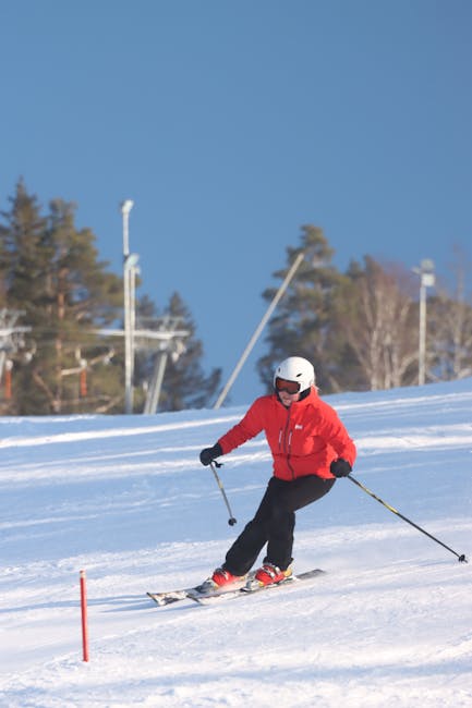 Skier enjoying a sunny winter day in Jönköping, Sweden. Perfect for ski enthusiasts.