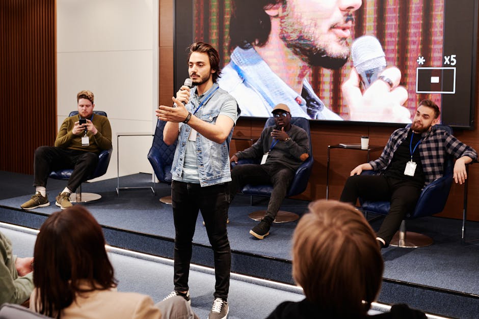 real-time captions on conference screen microphone speaker audience