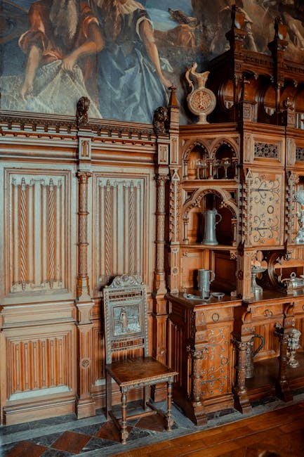 Elegant wooden interior with historical furniture and art in Germany.