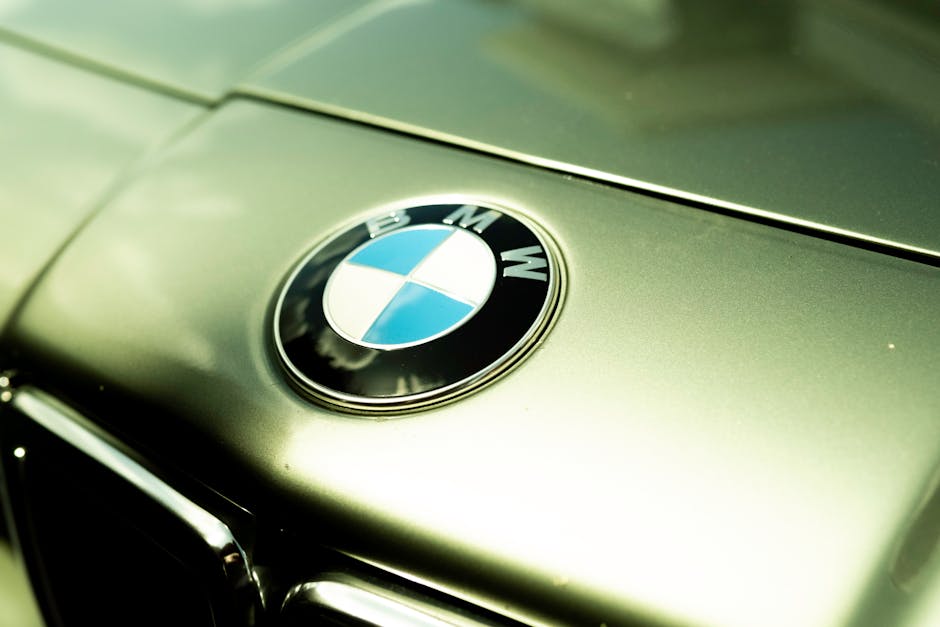 Sharp close-up of BMW logo on classic car hood, capturing its elegance and shine.
