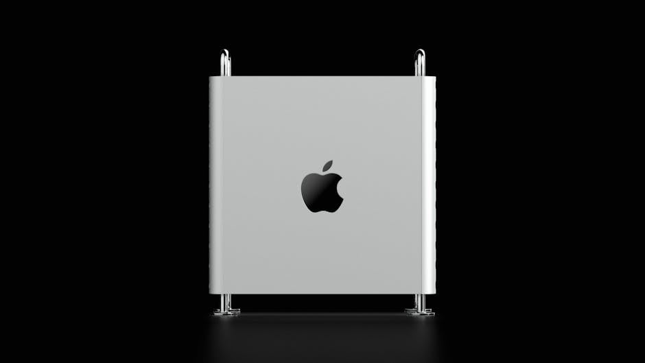 Sleek Apple Mac Pro with iconic minimalist design against a dark background.