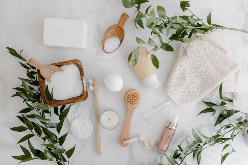 K-beauty sustainable skincare products flatlay