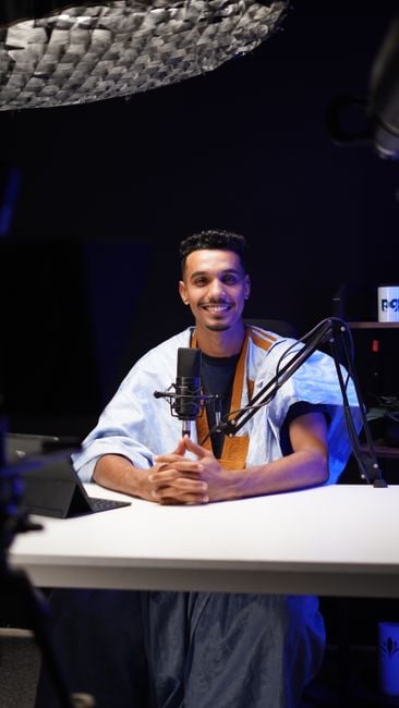 podcast microphone Arabic host studio recording voiceover