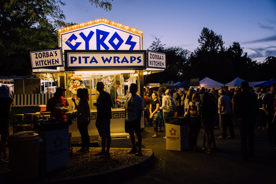 falafel street food festival vendor crowd pita