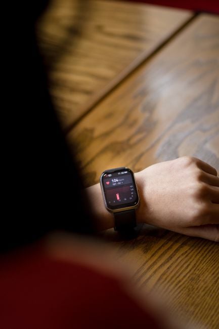 close up smartwatch heart rate variability guided breathing session