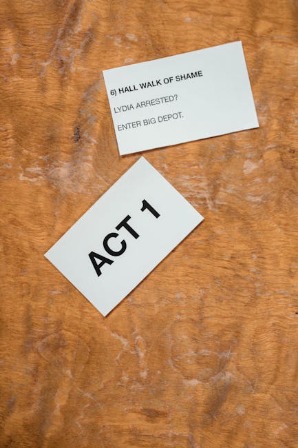 Two script cards on a wooden background, highlighting text layout and design.