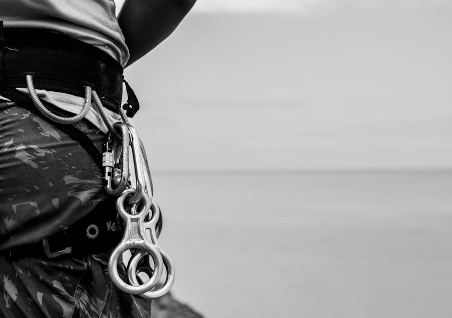 Black and white photo of climber's gear in Barra de Gramame, Brazil.