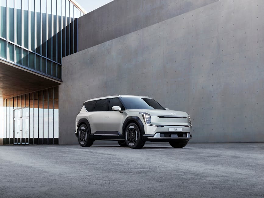 Kia EV9 2025 urban setting three-row electric SUV