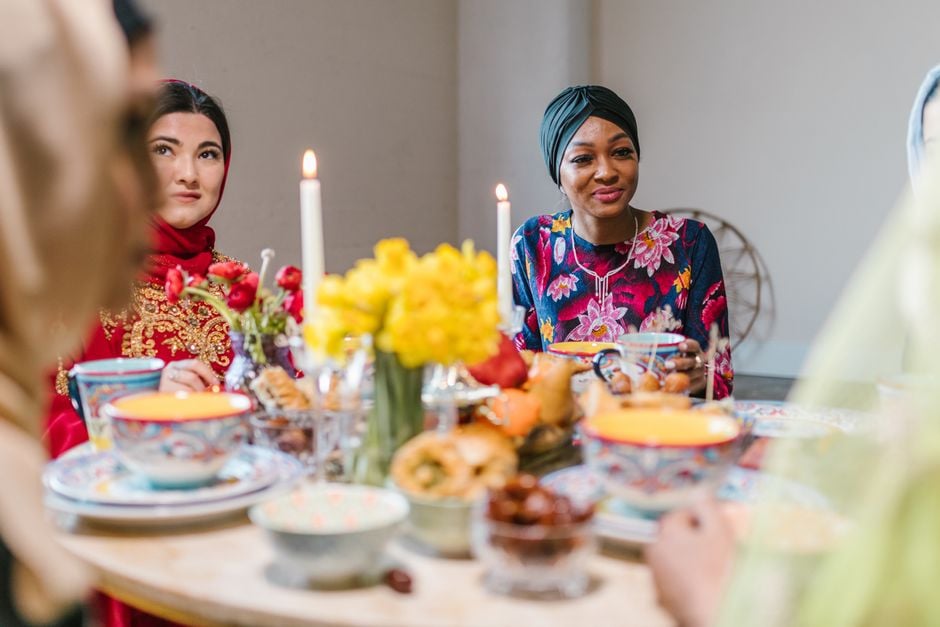 diverse Americans community iftar night outdoor tables Ramadan USA