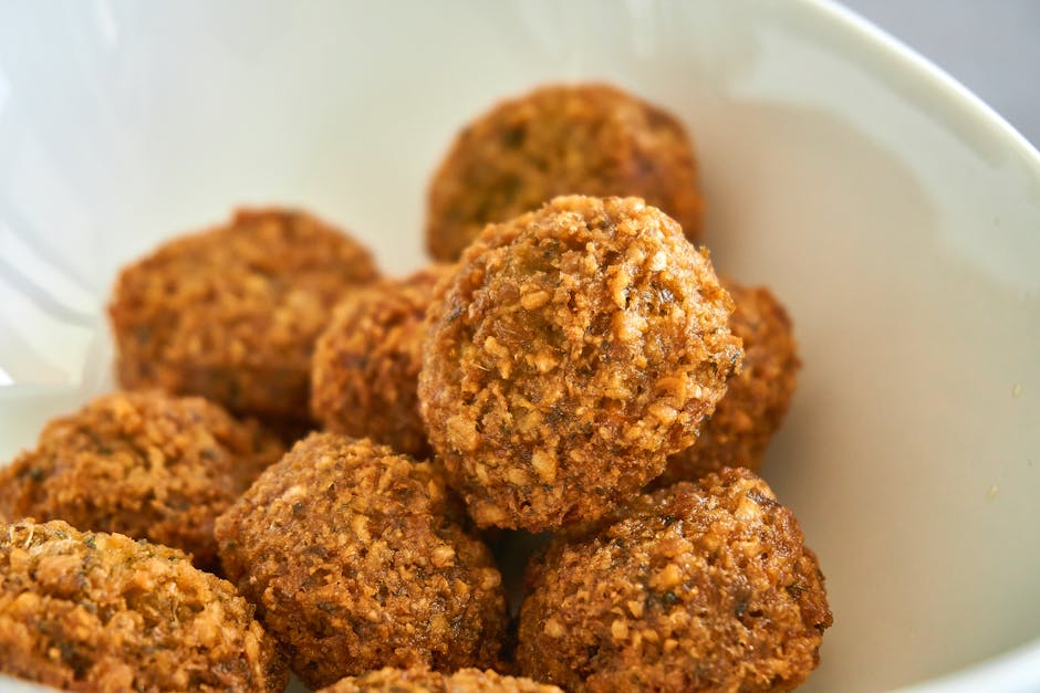 fried Lebanese falafel golden close-up herbs chickpeas