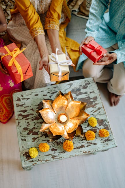 Festive Diwali celebration with traditional gifts and decorations enhancing Indian culture.
