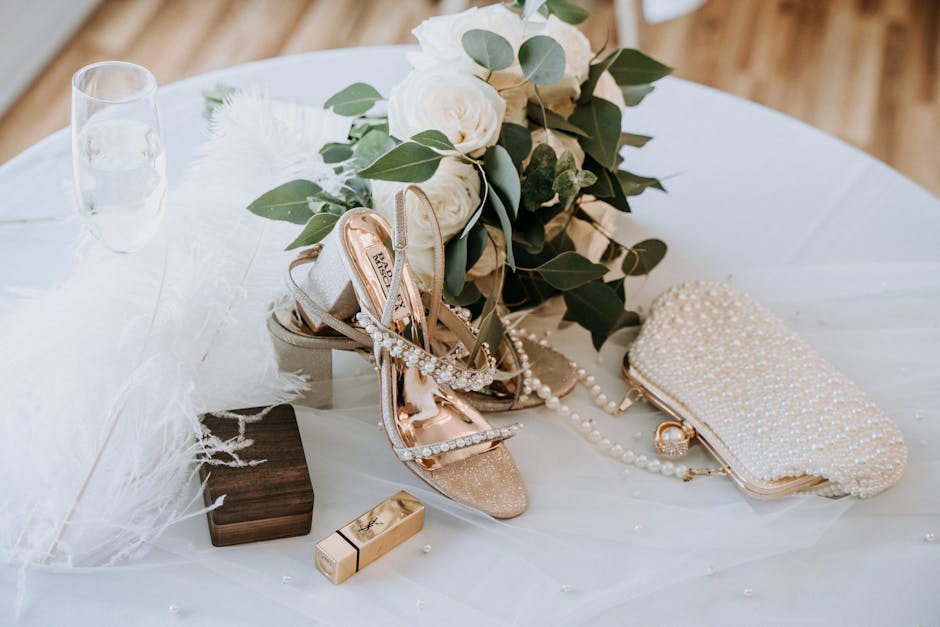 bridal purse bouquet styled on table wedding