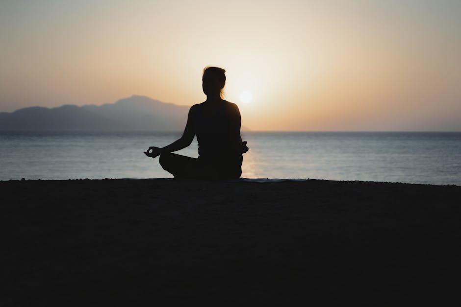 woman practicing relaxation breathing in bedroom calm evening