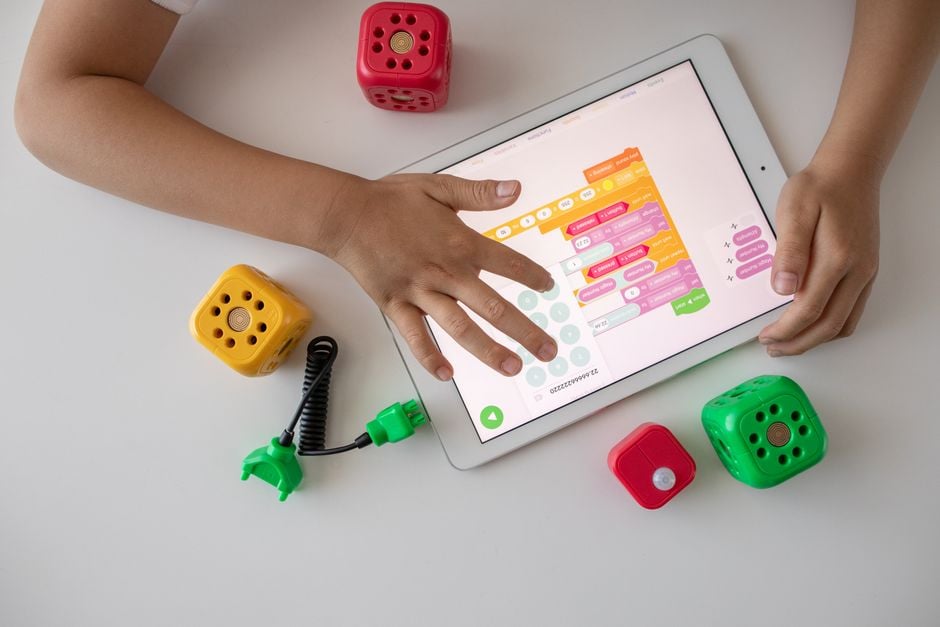 children playing with Botley coding robot screen-free